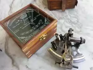 Antique Collectible Nautical Brass Working German Marine Sextant w/ Wooden Box - Picture 1 of 3