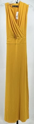 7th Avenue Women's Yellow Solid V-Neck Maxi Dress Medium Size New Fashion - Image 1 of 4
