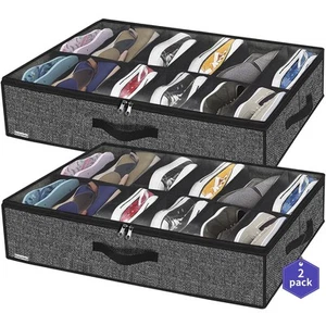 Sturdy Under Bed Shoe Storage Organizer, Set of 2, Fit 12 to 24 Pairs, Underb... - Picture 1 of 8