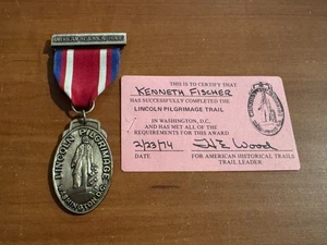 BSA, 1974 Lincoln Pilgrimage (Washington, DC) Trail Medal & Completion Card - Picture 1 of 2