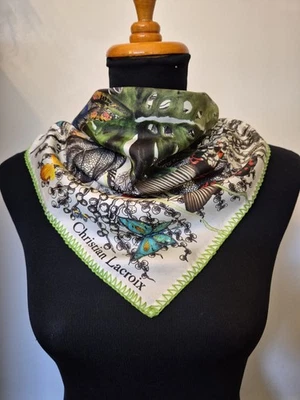 CHRISTIAN LACROIX 68 cm Bufanda Cuadrada de Seda Borde de Algodón Mariposa de la Selva Foto 1 de 4