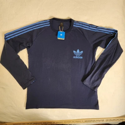 Новый с Ярлыками Adidas оригинальный 3 полоски длинным рукавом Coll темно-синий/темное небо футболка большой  - Изображение 1 из 4