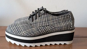 Madden Girl Marshall Platform Black & White Plaid Wedge Shoes Women's 8 - Picture 1 of 6