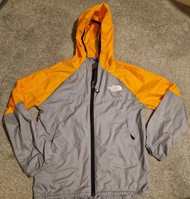 The North Face Boys Grey/Orange Hooded Raincoat Windcheater Jacket M Age 9-10 - Image 1 of 4