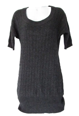 BCBGMAXAZRIA sz L Grey Wool Blend Short Sleeve Boat-Neck Sweater Dress - Imagem 1 de 4
