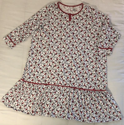 Catherines Nightgown Cotton Long Sleeve Knee Length White/Red Cardinals Size 3X - Image 1 of 3