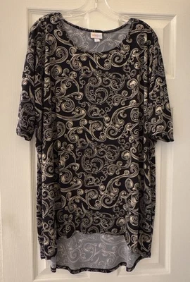 Blusa de manga corta LulaRoe SZ L Top para mujer en negro con estampado de cachemira suave y mezcla de poliéster larga Foto 1 de 4