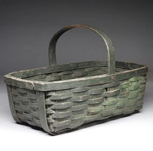 Cesta de cosecha C.1890 Country Primitive verde férula pintada manzana - Imagen 1 de 15