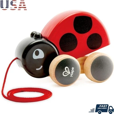 Игрушка божья коровка натягивается поощряет ползание ходьбу веселый дизайн прочные колеса - Изображение 1 из 4