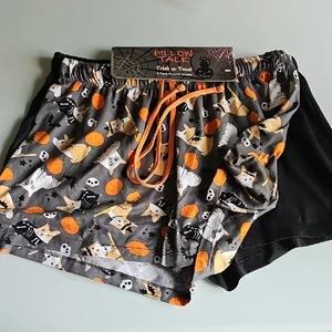 Halloween Themed Pajama Shorts Medium Corgi Dogs And Pumpkins And Plain Black - Picture 1 of 1