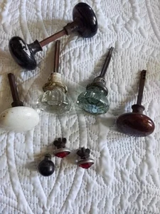 LOT 9 Piece Vintage Antique Glass Doorknobs 12 Point Milk Brown Black Finials - Picture 1 of 24