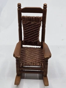 Dollhouse Miniature Wooden Rocking Chair Wood Twine Seat 4.5" - Picture 1 of 5