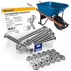 Wheelbarrow Carriage Bolts and Nuts Kit,Stainless Steel Carriage Bolts 5/16-18 5 - Picture 1 of 12