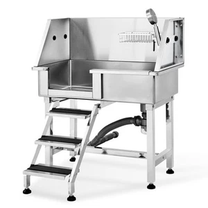 34" Dog Cat Pet Grooming Bath Tub Stainless Steel Wash Station with Stairs - Picture 1 of 10