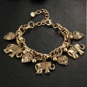 Elephant Charm Bracelets Girls Heart Bracelet Vintage Chain Bangle Women Jewelry - Picture 1 of 19
