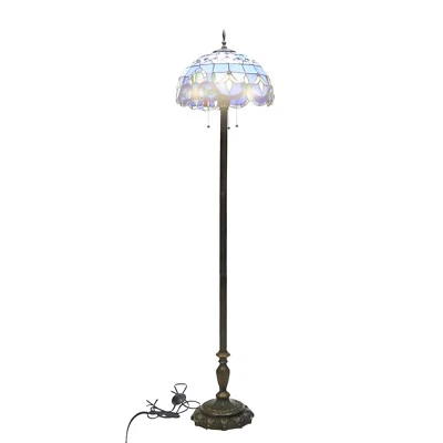 Tiffany Floor Standing Lamp 65"HX16.5D Blue Purple Stained Glass Antique Style - Image 1 of 4