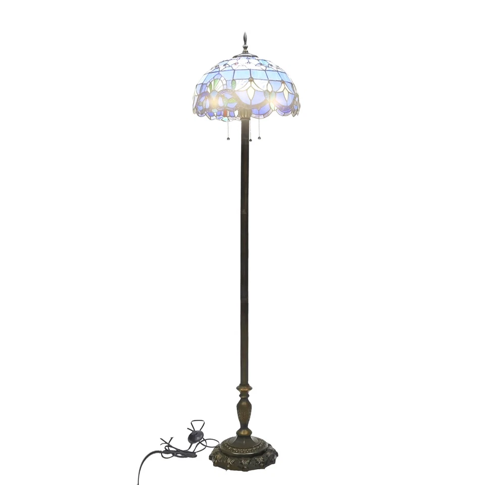 Tiffany Floor Standing Lamp 65"HX16.5D Blue Purple Stained Glass Antique Style - Image 1 of 4