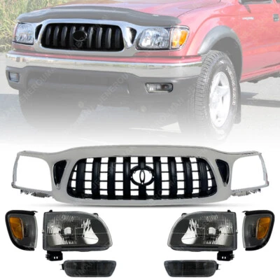 Grille Headlight Kit For 2001-2004 Toyota Tacoma Front Bumper Grill Fog Lamps Foto 1 de 4