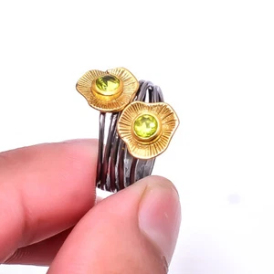 Peridot - Arizona Black And Gold Plated 925 Sterling Silver Ring s.7 Sku25 - Bild 1 von 2
