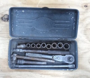Vintage 1931-47 Craftsman 1/4" Drive Socket Set w/6" Extention Original Case USA - Picture 1 of 4