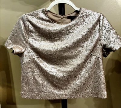 Forever 21 Champagne Full Sequin Crop Top Medium - Image 1 of 4