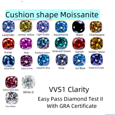 1~5ct  21 Colors VVS1 Cushion Loose Moissanite Stone With Certificate for Ring - Image 1 of 4