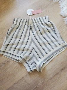 PQ SWIM Black Pearl Sammy Short Women Sz XXS Sheer Shorts Ivory Striped Hi Rise - Picture 1 of 9