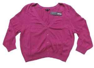 Womens Cardigan Sweater Fuschia 3/4 Sleeve Buttons V-Neck M XL - Picture 1 of 1