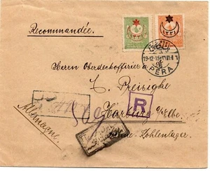 Offices in Turkey, 1915 R-Cover Pera, Turkish stamps, German Navy Correspondence - Picture 1 of 2