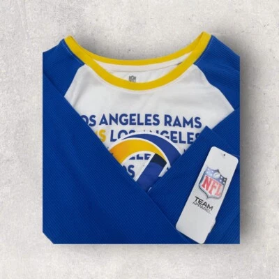 NFL Team Apparel LA RAMS Girl Raglan Long Sleeve (Size - Large) 10/12 White/Blue - Image 1 of 4