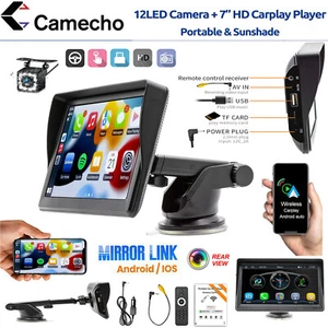 7 Zoll Tragbar Wireless Apple Carplay Android Auto Bluetooth Autoradio BTKamera - Bild 1 von 12