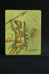 Beautiful Modern Drawing Portrait Scene Africanist Lion Hunter Signed Salvador - Picture 1 of 7