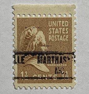 ERROR MULTIPLE INK LINES BROKEN INK PRECANCEL MARTHASVILLE ON 1 1/2C US STAMP - Picture 1 of 3