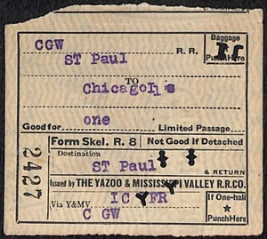 Yazoo & Mississippi Valley Railroad Ticket 1923 Chicago St. Paul #2427 - Picture 1 of 2