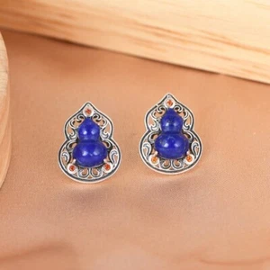 I05 Ohrring Tropfen aus blauem Lapislazuli Rankenornament Sterling Silber 925 - Bild 1 von 8