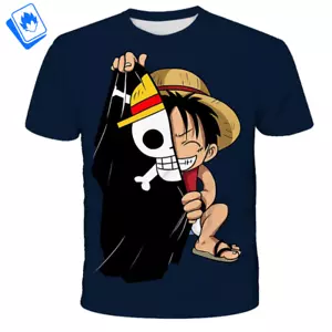 T-Shirt Cartoon maniche corte da Uomo One Piece Monkey D. Rufy Blu - Imagen 1 de 5