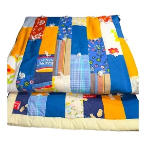 Vintage 1960/70s Handsewn Colorful Quilt Twin Bedspread - Picture 1 of 12