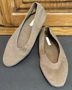 Zapatos para mujer Zara sin cordones planos EUR talla 37 lino tostado suela de cuero punta puntiaguda - Imagen 1 de 11