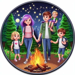 Camping Trip Patch Printed Embroidered Base Iron-on Applique Family Memories - Picture 1 of 11