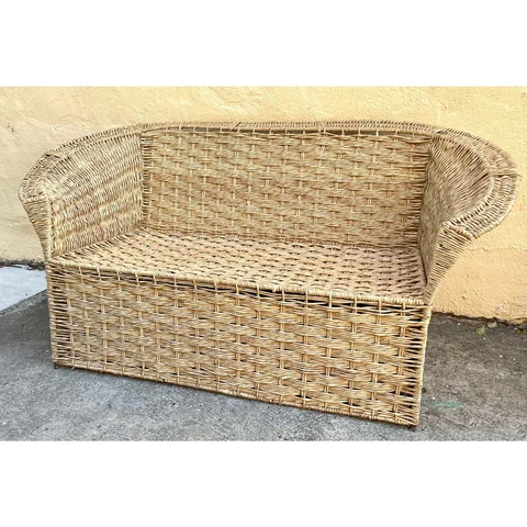 Vintage Woven Rattan Wicker Zimbabwean Loveseat Settee Sofa Boho Designer Cover