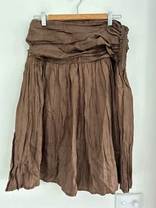 Country Road Brown Silk Linen Midi Skirt Size 8 - Picture 1 of 9