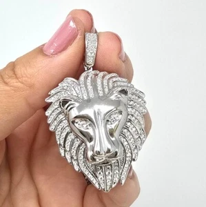 925 Sterling Silver CZ Lion Mane Big Cat Head Iced Out Pendant Valentine's Day - Bild 1 von 8