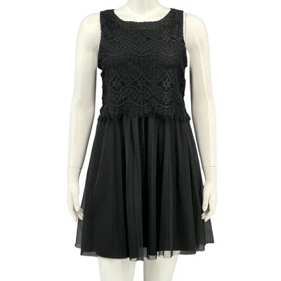 Vestido Lauren Conrad Para Mujer 4 Negro Encaje Mini Sin Mangas LBD Romántico Fiesta Boho Foto 1 de 4