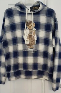 Polo Ralph Lauren Women Plaid Polo Bear Fleece Hoodie sizeM (RRP£249) - Picture 1 of 8