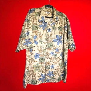 Pierre Cardin Men's XXL Vintage Hawaiian Floral Pineapple Button Summer Shirt - Picture 1 of 15