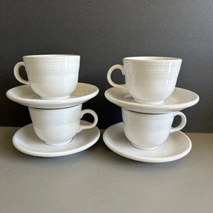 4 Fiesta Ware Cups & Saucers Homer Laughlin White EUC Set of 4 Cups & 4 Saucers - Picture 1 of 6