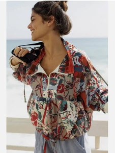 Chaqueta Cortavientos Daily Practice Anthropologie Floral Cremallera Boho Artística Talla XL - Imagen 1 de 13