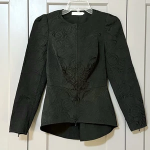 Anne Fontaine Alia Peplum Jacket Textured Jacquard Zip Closure Black FR36 US0-2 - Picture 1 of 9