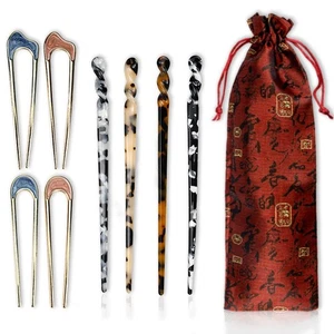 Acetat Haarstäbchen Set Vintage Frisur Schildpatt Haarnadeln Leopard Pri... - Bild 1 von 7