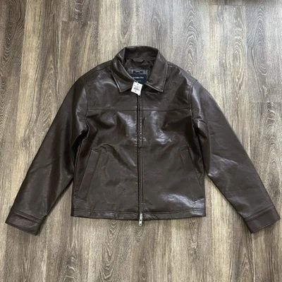 Men’s Abercrombie & Fitch Easy Vegan Cropped Lightweight Leather Jacket Brown S - Image 1 of 4